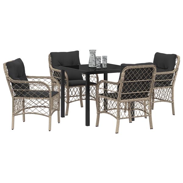 Grote foto vidaxl tuin eetset met kussen 5 pcs lichtgrijs poly riet tuin en terras tuinmeubelen