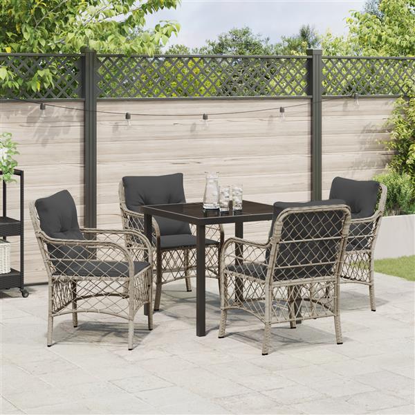 Grote foto vidaxl tuin eetset met kussen 5 pcs lichtgrijs poly riet tuin en terras tuinmeubelen
