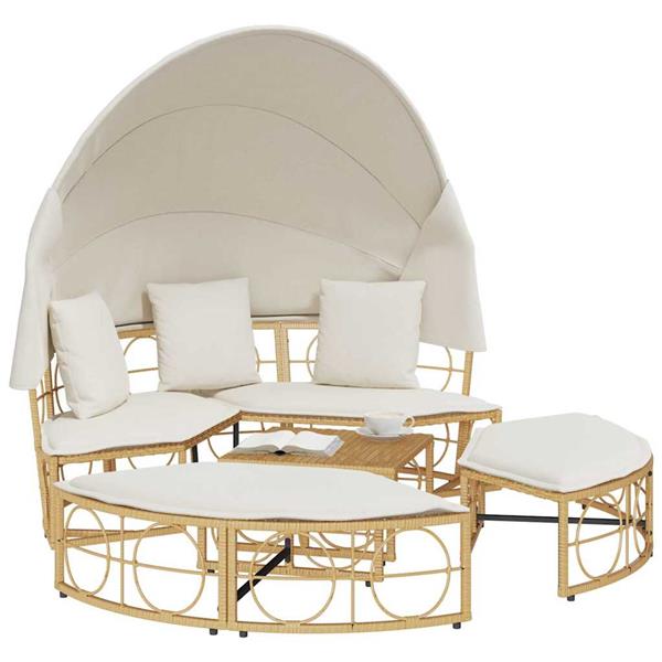 Grote foto vidaxl loungebed voor buiten met luifel en kussens poly rattan tuin en terras tuinmeubelen