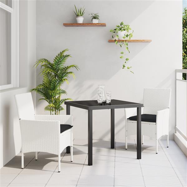 Grote foto vidaxl tuin eetset met kussen 3 pcs wit poly riet tuin en terras tuinmeubelen