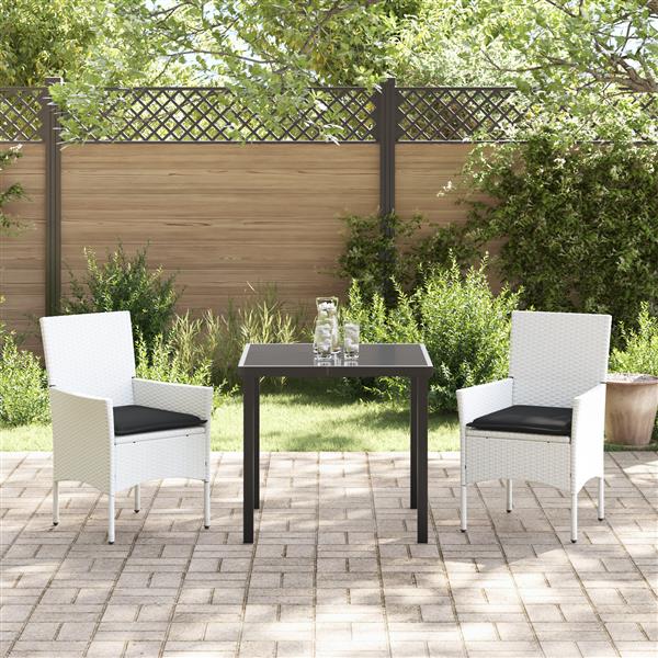 Grote foto vidaxl tuin eetset met kussen 3 pcs wit poly riet tuin en terras tuinmeubelen