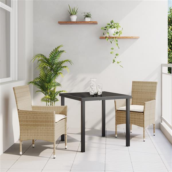 Grote foto vidaxl tuin eetset met kussen 3 pcs beige poly riet tuin en terras tuinmeubelen
