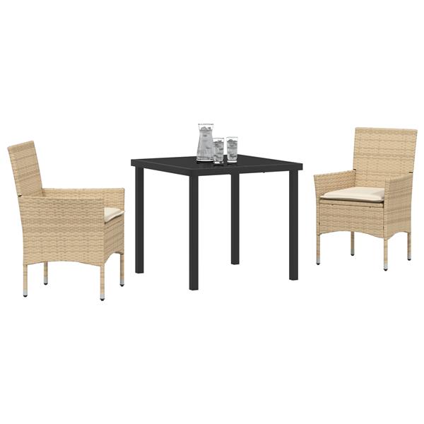 Grote foto vidaxl tuin eetset met kussen 3 pcs beige poly riet tuin en terras tuinmeubelen