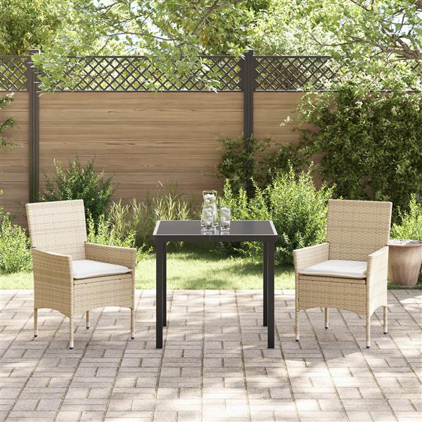 Grote foto vidaxl tuin eetset met kussen 3 pcs beige poly riet tuin en terras tuinmeubelen