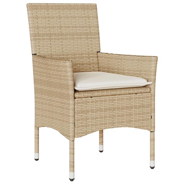 Grote foto vidaxl tuin eetset met kussen 3 pcs beige poly riet tuin en terras tuinmeubelen