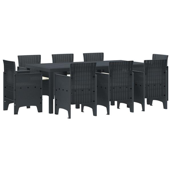 Grote foto vidaxl tuin eetset 9 pcs antraciet polt riet tuin en terras tuinmeubelen