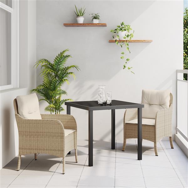 Grote foto vidaxl tuin eetset met kussen 3 pcs beige poly riet tuin en terras tuinmeubelen