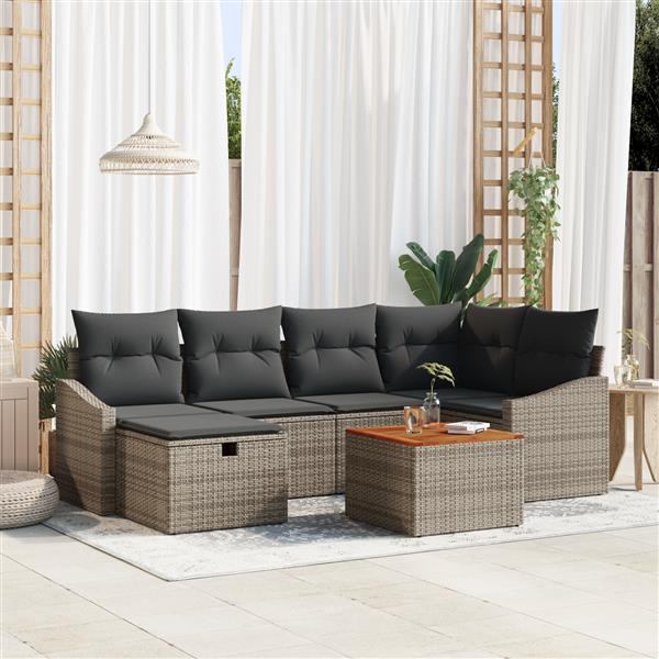 Grote foto vidaxl tuin sofa set met kussen met opslag 7 pcs grijs poly riet tuin en terras tuinmeubelen