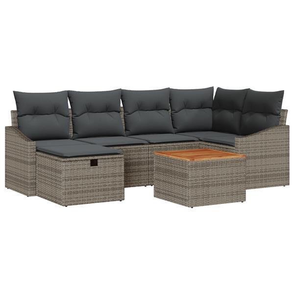 Grote foto vidaxl tuin sofa set met kussen met opslag 7 pcs grijs poly riet tuin en terras tuinmeubelen