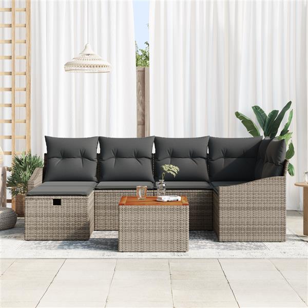 Grote foto vidaxl tuin sofa set met kussen met opslag 7 pcs grijs poly riet tuin en terras tuinmeubelen