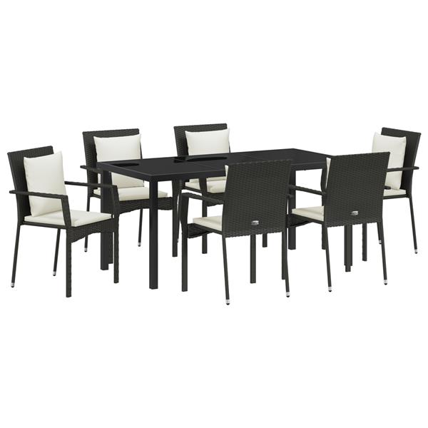 Grote foto vidaxl tuin eetset met kussen 7 pcs zwart poly riet tuin en terras tuinmeubelen