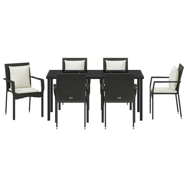 Grote foto vidaxl tuin eetset met kussen 7 pcs zwart poly riet tuin en terras tuinmeubelen