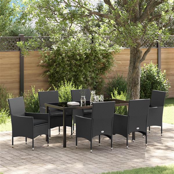 Grote foto vidaxl tuin eetset met kussen 7 pcs zwart poly riet tuin en terras tuinmeubelen