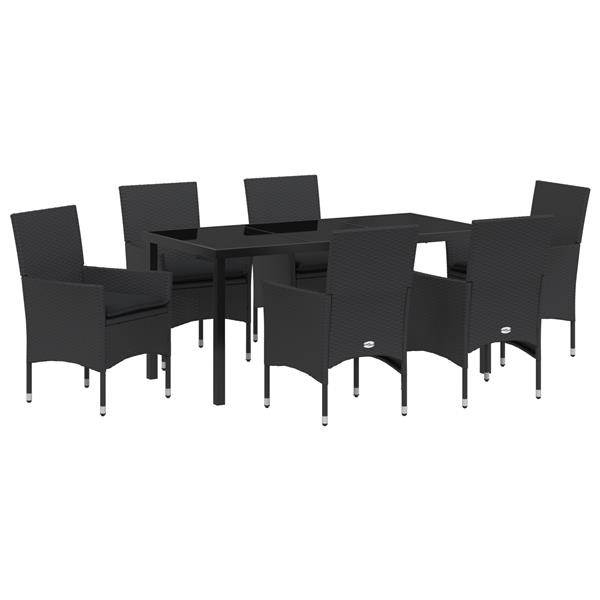 Grote foto vidaxl tuin eetset met kussen 7 pcs zwart poly riet tuin en terras tuinmeubelen