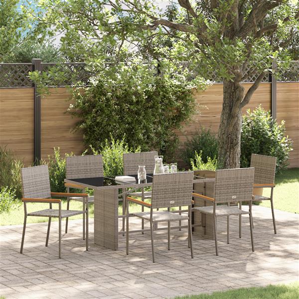 Grote foto vidaxl tuin eetset 7 pcs grijs 190 x 80 x 75 cm poly rattan tuin en terras tuinmeubelen