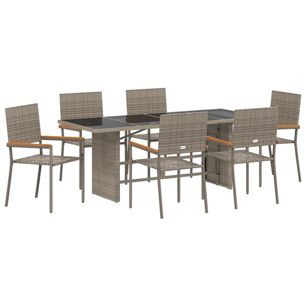 Grote foto vidaxl tuin eetset 7 pcs grijs 190 x 80 x 75 cm poly rattan tuin en terras tuinmeubelen