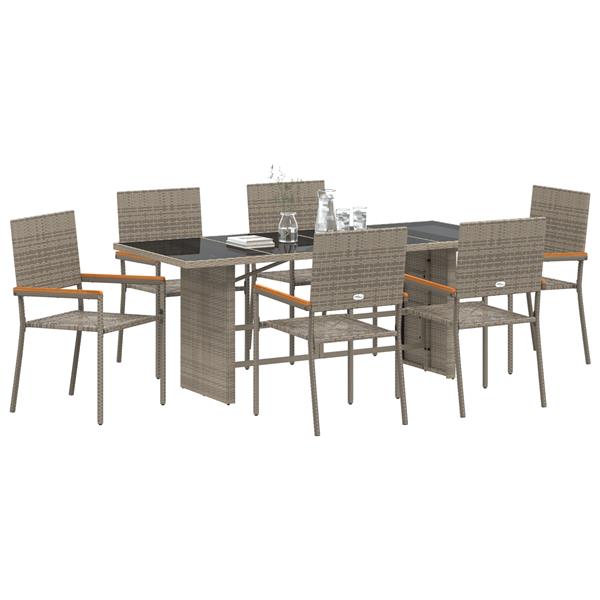 Grote foto vidaxl tuin eetset 7 pcs grijs 190 x 80 x 75 cm poly rattan tuin en terras tuinmeubelen