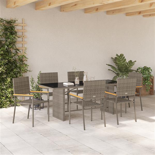 Grote foto vidaxl tuin eetset 7 pcs grijs 190 x 80 x 75 cm poly rattan tuin en terras tuinmeubelen