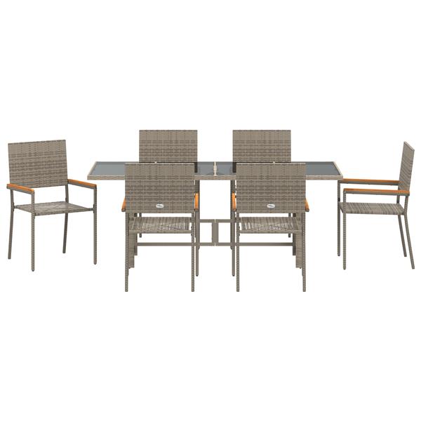 Grote foto vidaxl tuin eetset 7 pcs grijs 190 x 80 x 75 cm poly rattan tuin en terras tuinmeubelen