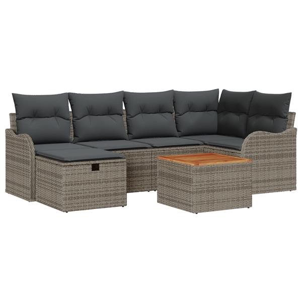 Grote foto vidaxl tuin sofa set met kussen met opslag 7 pcs grijs poly riet tuin en terras tuinmeubelen