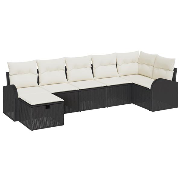 Grote foto vidaxl tuin sofa set met kussen met opslag 7 pcs zwart poly riet tuin en terras tuinmeubelen