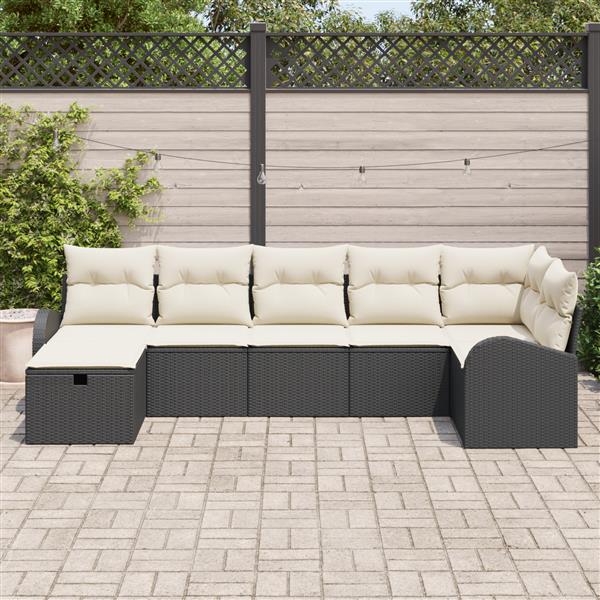 Grote foto vidaxl tuin sofa set met kussen met opslag 7 pcs zwart poly riet tuin en terras tuinmeubelen