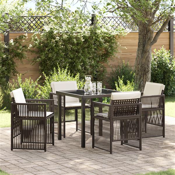 Grote foto vidaxl tuin eetset 5 pcs bruin poly riet tuin en terras tuinmeubelen