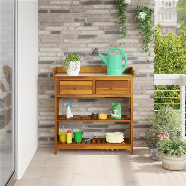 Grote foto vidaxl tuinkast met lade met plank met opslag bruin 93 x 41.5 x 98cm huis en inrichting overige