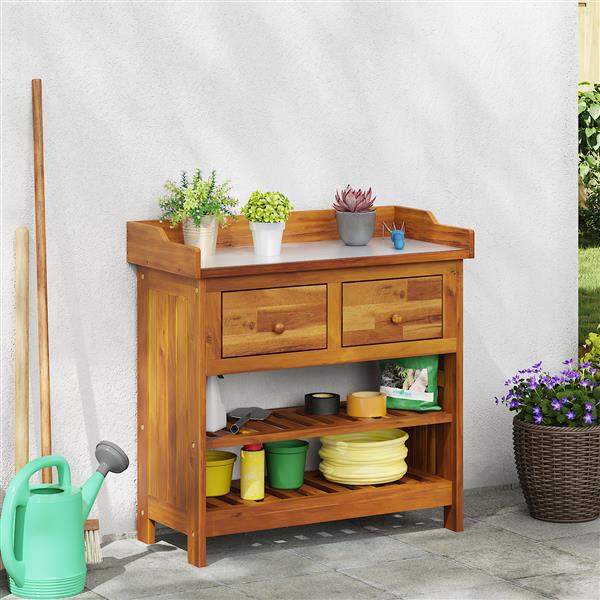 Grote foto vidaxl tuinkast met lade met plank met opslag bruin 78 x 36.5 x 78cm huis en inrichting overige
