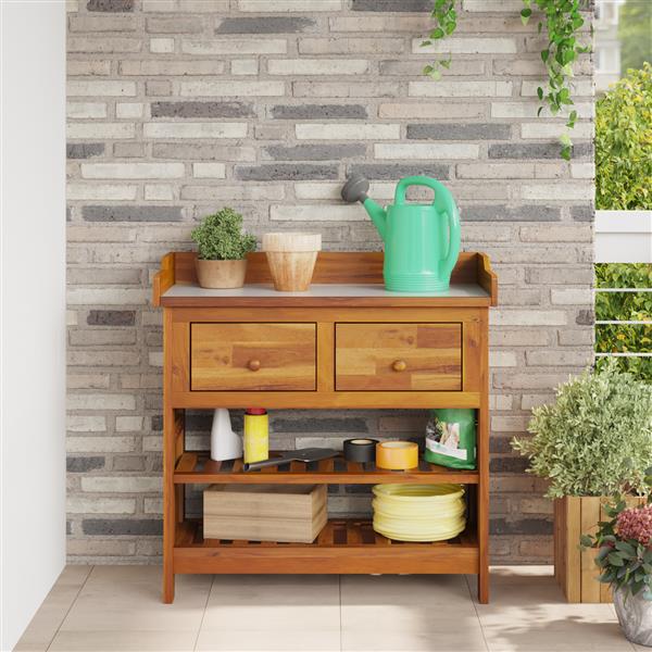 Grote foto vidaxl tuinkast met lade met plank met opslag bruin 78 x 36.5 x 78cm huis en inrichting overige