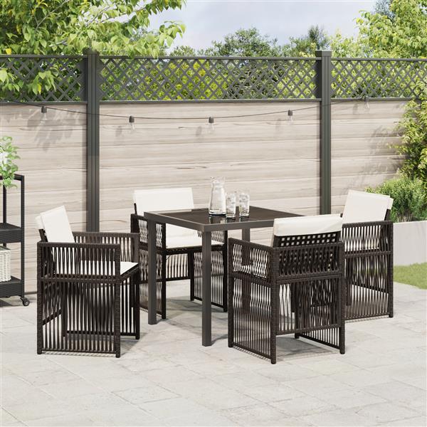 Grote foto vidaxl tuin eetset 5 pcs bruin poly riet tuin en terras tuinmeubelen