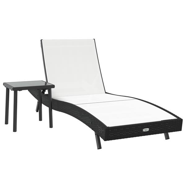 Grote foto vidaxl zonligstoel met tafel 2 pcs zwart 40 x 40 x 40.5 cm poly rattan tuin en terras tuinmeubelen