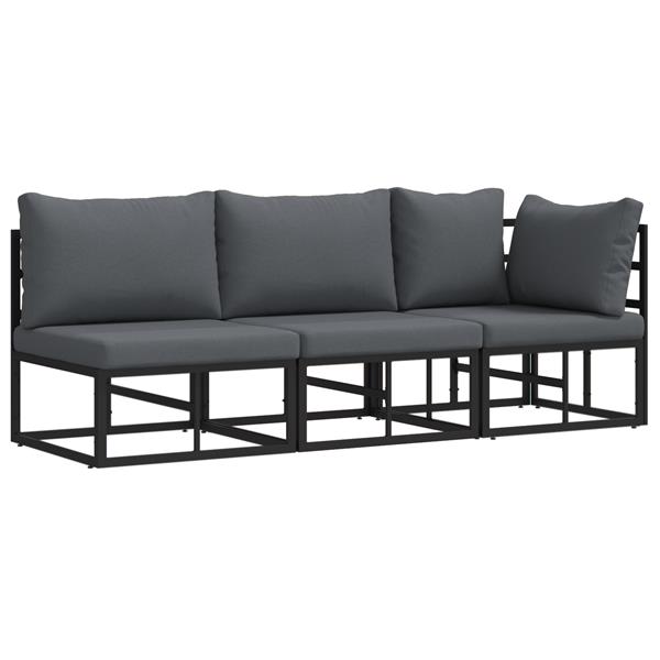 Grote foto vidaxl buitenmeubilair met kussen 3 stuk zwart en anthraciet metaal tuin en terras tuinmeubelen