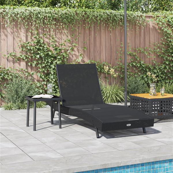Grote foto vidaxl zonligstoel met tafel 2 pcs zwart 40 x 40 x 40.5 cm poly rattan tuin en terras tuinmeubelen