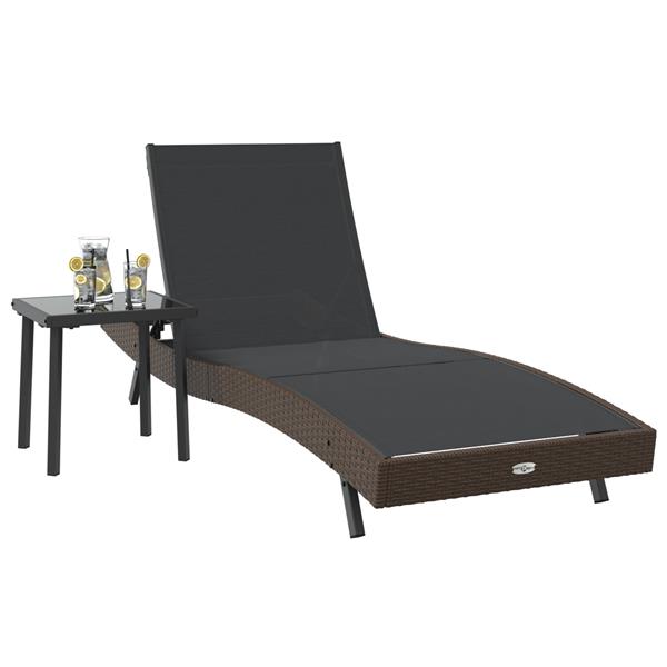 Grote foto vidaxl zonligstoel met tafel 2 pcs bruin zwart 40 x 40 x 40.5 cm tuin en terras tuinmeubelen