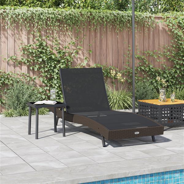 Grote foto vidaxl zonligstoel met tafel 2 pcs bruin zwart 40 x 40 x 40.5 cm tuin en terras tuinmeubelen