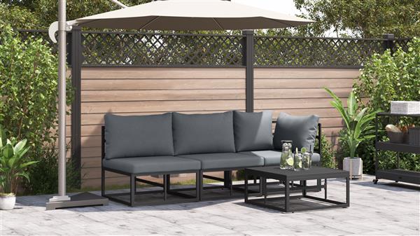 Grote foto vidaxl buitenmeubilair met kussen 3 stuk zwart en anthraciet metaal tuin en terras tuinmeubelen