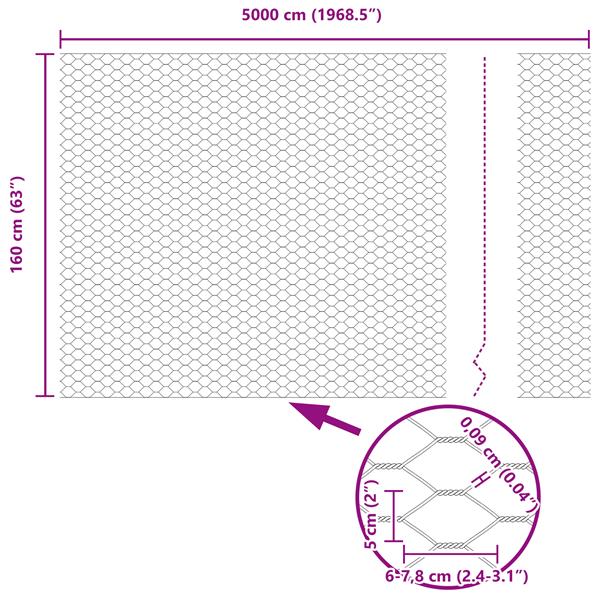 Grote foto vidaxl hexagon hek grijs 1.6 x 50 m staal tuin en terras hekken en schuttingen