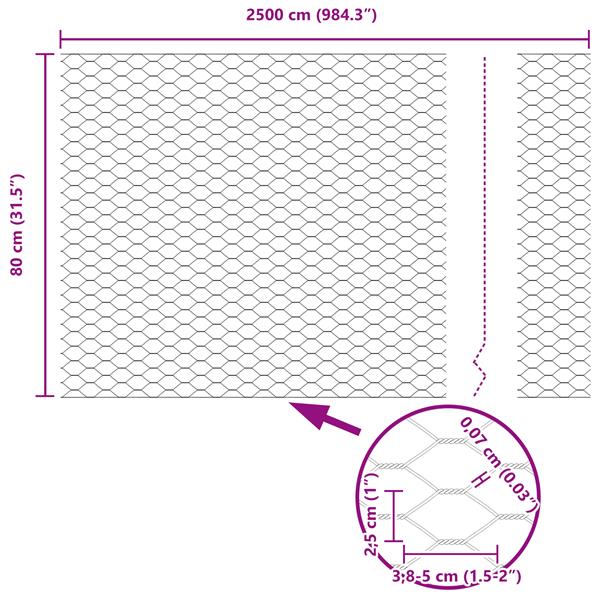 Grote foto vidaxl hexagon hek grijs 0.8 x 25 m staal tuin en terras hekken en schuttingen