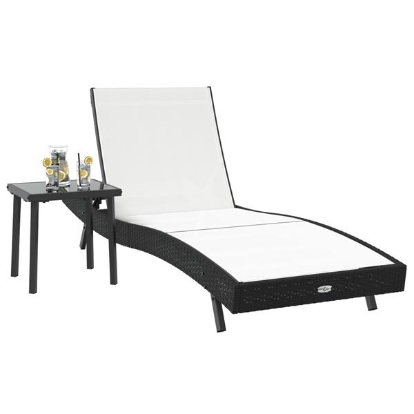 Grote foto vidaxl zonligstoel met tafel 2 pcs zwart 40 x 40 x 40.5 cm poly rattan tuin en terras tuinmeubelen