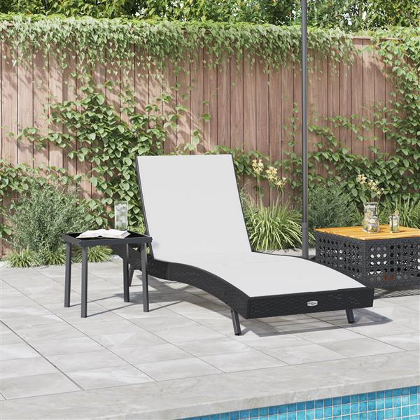 Grote foto vidaxl zonligstoel met tafel 2 pcs zwart 40 x 40 x 40.5 cm poly rattan tuin en terras tuinmeubelen