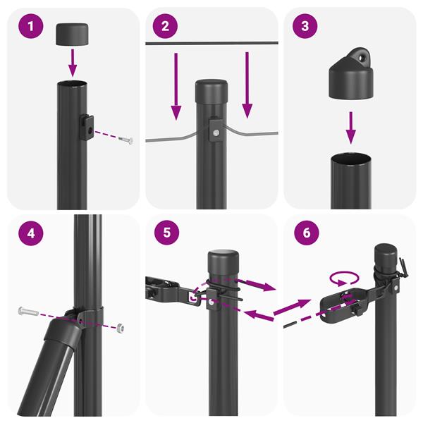 Grote foto vidaxl afrasteringspaal 7 pcs grijs staal tuin en terras overige tuin en terras