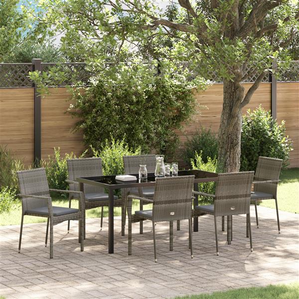 Grote foto vidaxl tuin eetset met kussen 7 pcs grijs poly riet tuin en terras tuinmeubelen