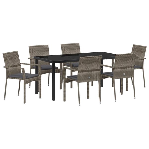 Grote foto vidaxl tuin eetset met kussen 7 pcs grijs poly riet tuin en terras tuinmeubelen