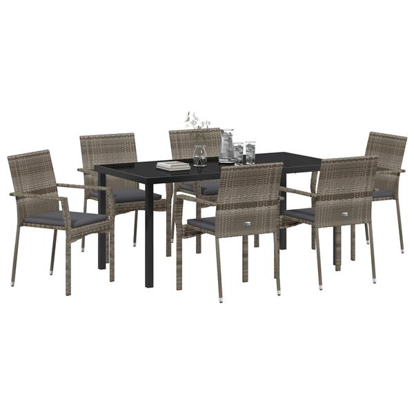 Grote foto vidaxl tuin eetset met kussen 7 pcs grijs poly riet tuin en terras tuinmeubelen