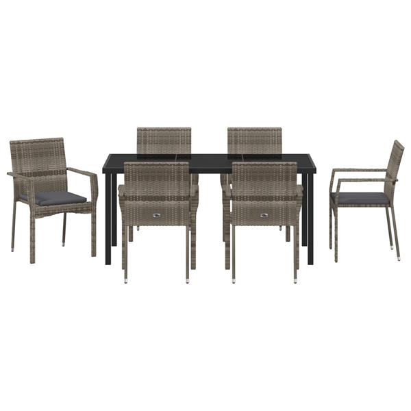 Grote foto vidaxl tuin eetset met kussen 7 pcs grijs poly riet tuin en terras tuinmeubelen