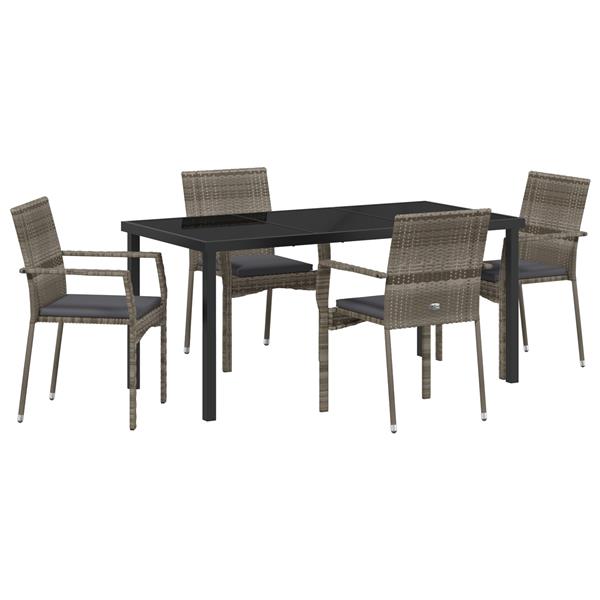 Grote foto vidaxl tuin eetset met kussen 5 pcs grijs poly riet tuin en terras tuinmeubelen