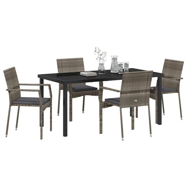 Grote foto vidaxl tuin eetset met kussen 5 pcs grijs poly riet tuin en terras tuinmeubelen