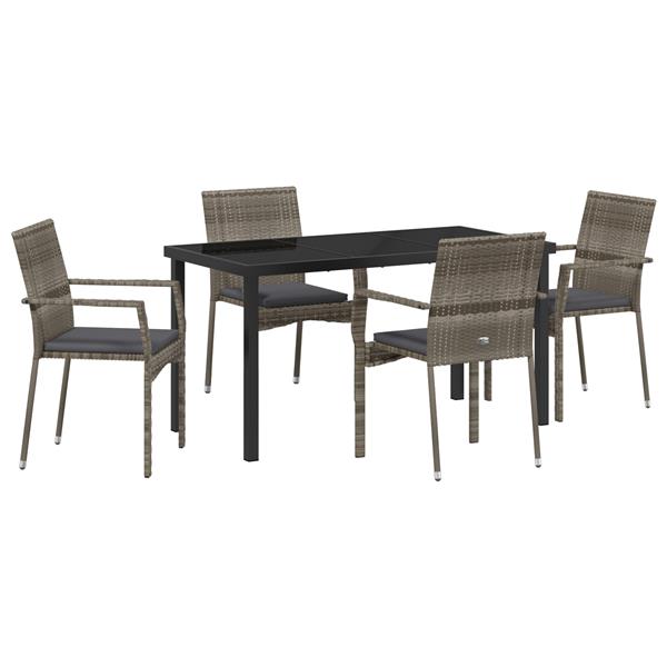 Grote foto vidaxl tuin eetset met kussen 5 pcs grijs poly riet tuin en terras tuinmeubelen