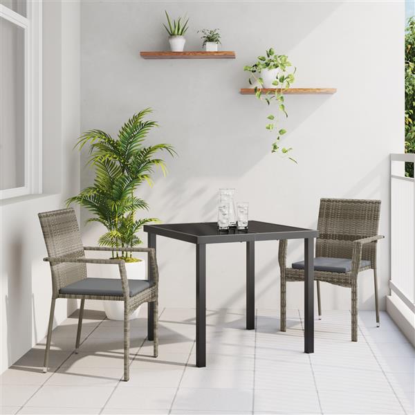 Grote foto vidaxl tuin eetset met kussen 3 pcs grijs poly riet tuin en terras tuinmeubelen